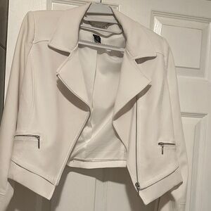 White & Black Crop Women’s White Jacket